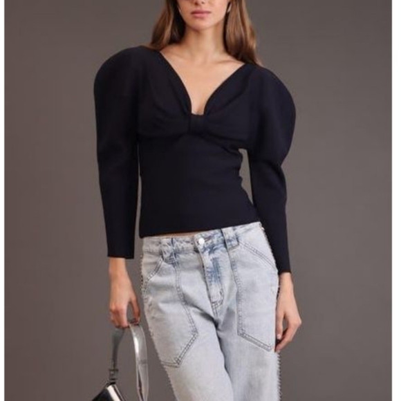 Avec Les Filles Tops - AVEC LES FILLES | bow detail puff long sleeve knit blouse top